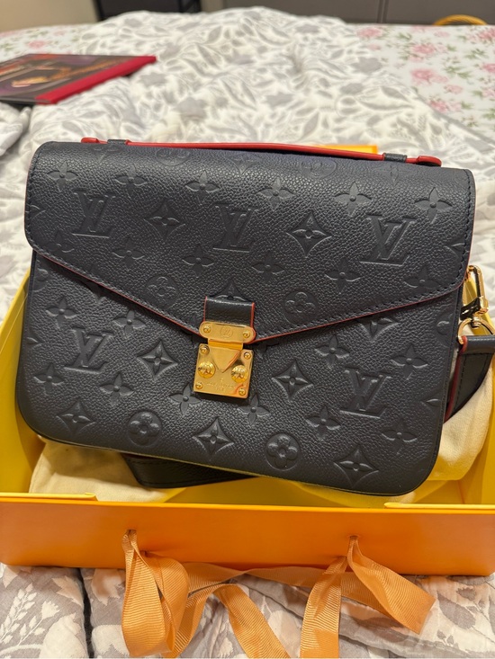Louis Vuitton Handbags - Louis Vuitton Navy Embossed Monogram Shoulder Bag with Gold Hardware